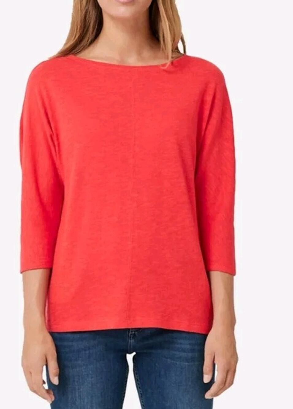 EILEEN FISHER Sweater Linen Fine Gauge 3/4 Sleeve Pullover Punch L A001416